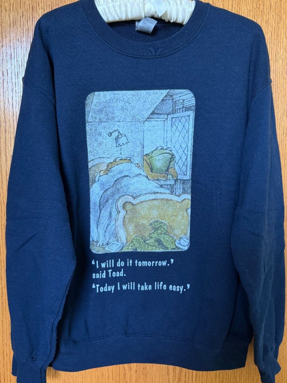Frog & Toad "I Will Do It Tomorrow" Crewneck Sweatshirt Navy Size M Cozy Bookish